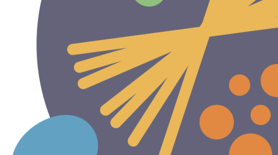 Graphic of spaghetti, a spoon, and data particles