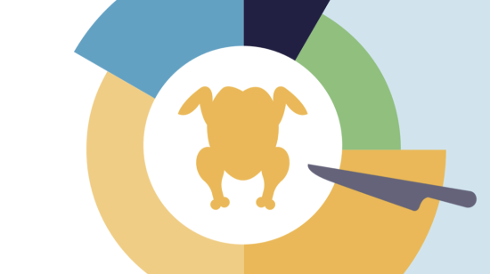 Graphic of a chicken inside a pie chart