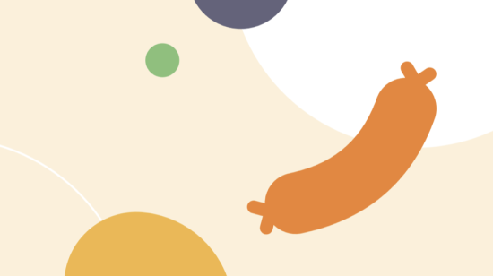 Graphic of a sausage and drumstick with abstract shapes