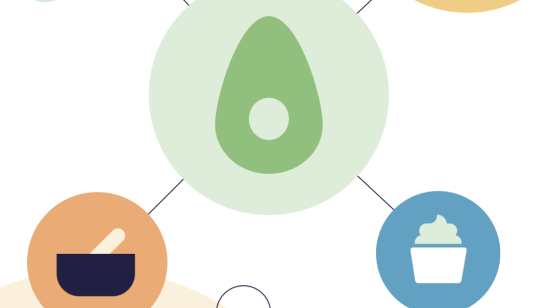 Graphic of avocado and yogurt with abstract elements