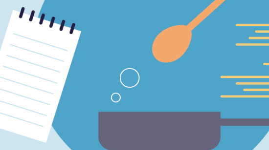 Picture of cooking utensils and shopping list 