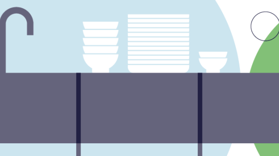 Graphic of a kitchen bench with plates 