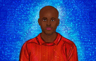 Illustration of Eyaya on blue data background